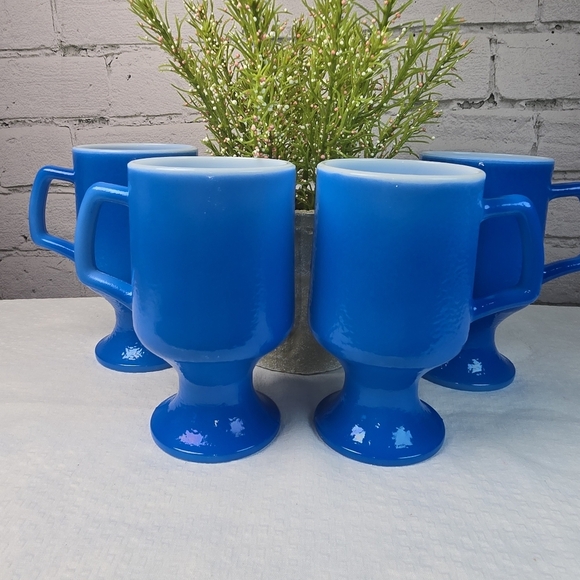 Vintage Anchor Hocking Cobalt Blue Pedestal Mug Set Of 4 Euc - Picture 1 of 9